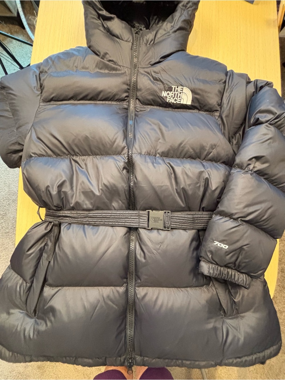 The North Face Nuptse Belted Mid Down Puffer Jacket Black 700 Fill Coat Sz XL - Picture 2 of 16